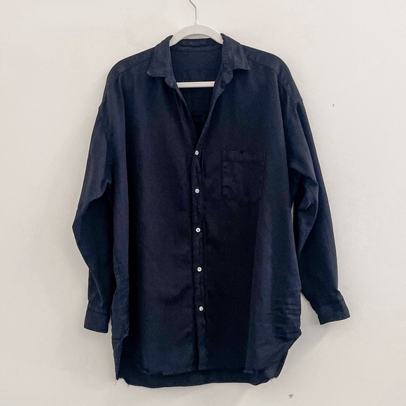 Frank & Eileen Shirley Oversized Button Up Shirt in Blackout Denim S - Picture 6 of 12
